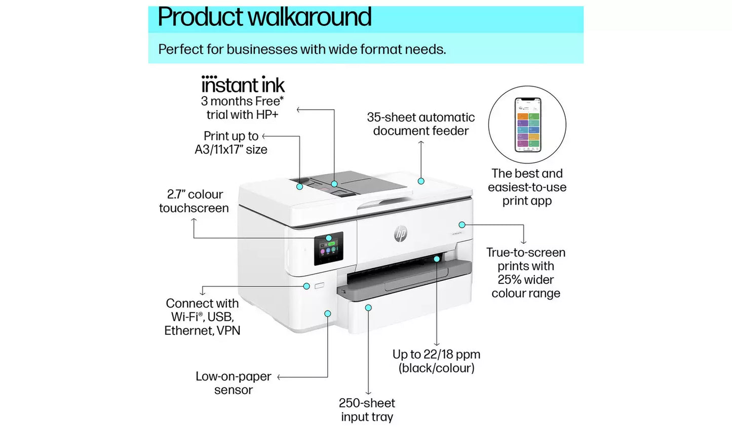 HP OfficeJet Pro 9720e A3 All-in-One Wireless Printer + 3 Months Instant Ink