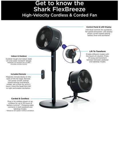 Shark FlexBreeze Black Pedestal Fan- 13inch
