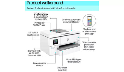 HP OfficeJet Pro 9720e A3 All-in-One Wireless Printer + 3 Months Instant Ink