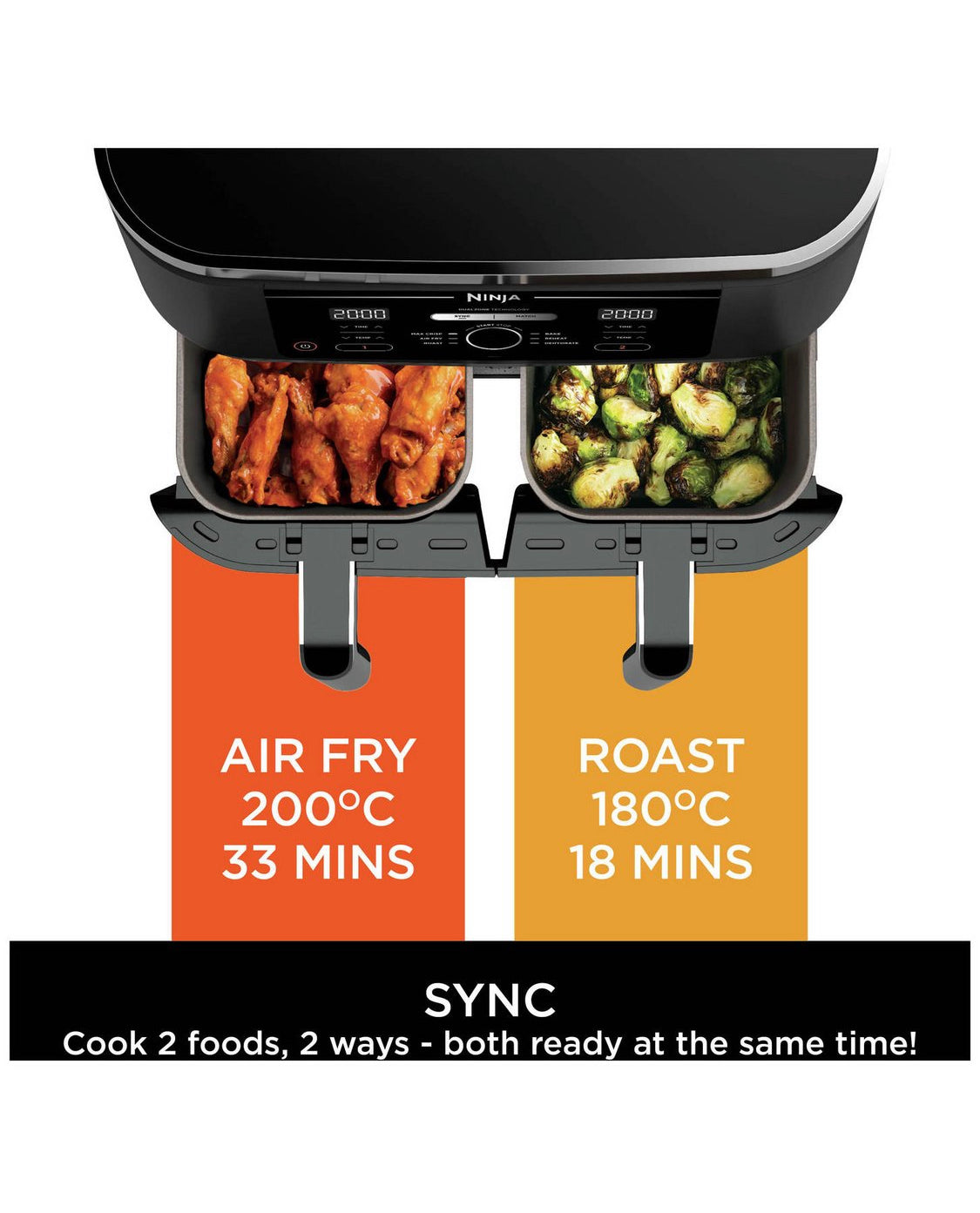 Ninja Foodi Max Dual Zone Air Fryer 9.5L,2 Independent Frying